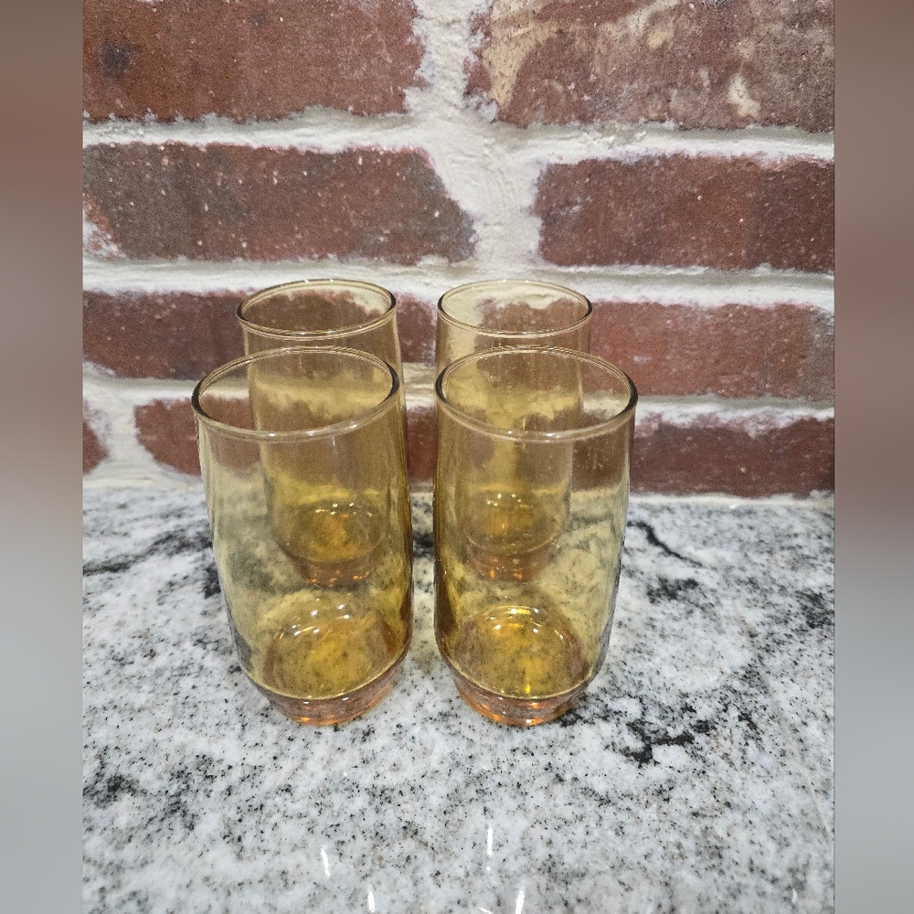 Vintage 1960s Anchor Hocking 4 Set Amber Glasses